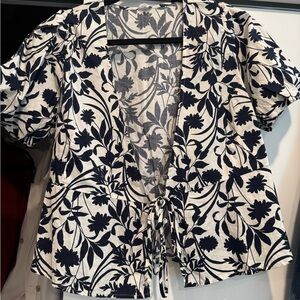 Old Navy Blue & White Tie Front Blouse